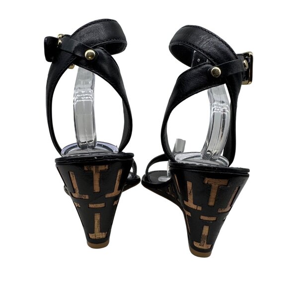 Tory Burch Marion Black Leather/Cork Wedge ankle Strap heels women’s sz 9.5 - Picture 5 of 11